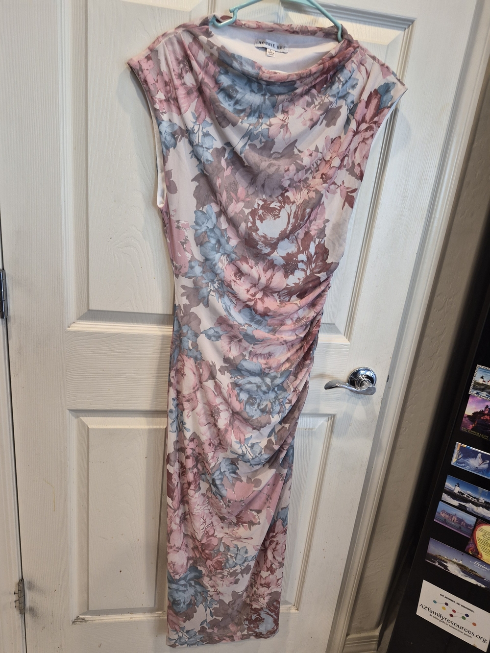 3/30 Pink & Blue Floral Ruched Maxi Dress
